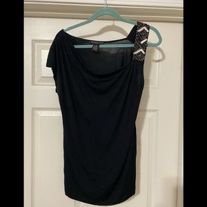 Jeweled Shoulder Black Shirt Purple Accent  Medium